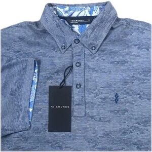 7Diamonds Mens Medium Ace Performance Polo Shirt Blue Jacquard 4 Way Stretch NWT
